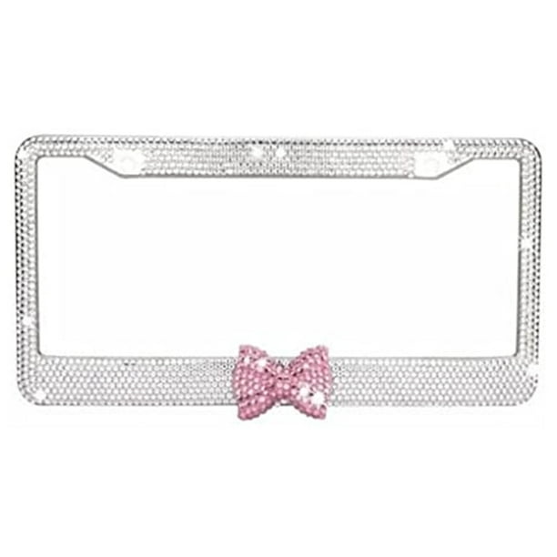 2x Pink Bow Tie Bling Diamond Crystal Metal License Plate Frame For Subaru Mazda